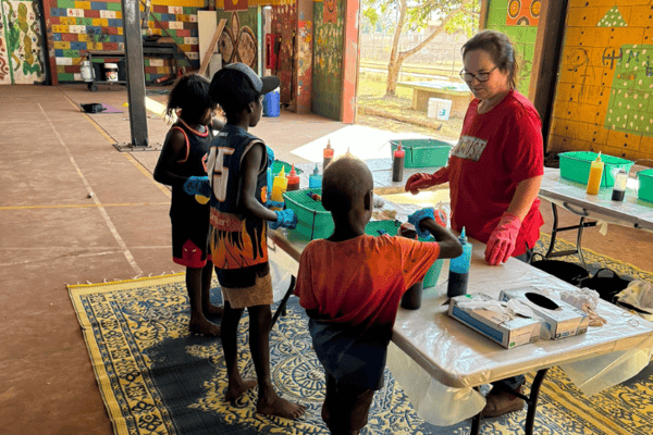 Wadeye tie dying station in action
