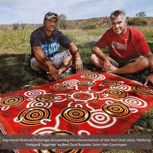 Raymond Walters presenting artwork to John Van Groningen